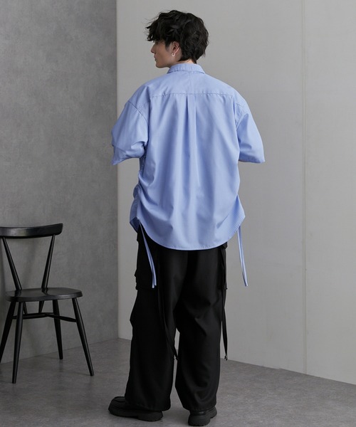 ルーズ ストライプ 半袖シャツ M〜2XL ストリートカジュアル MONO-MART シャツ ストライプサイドシャーリングルーズ半袖