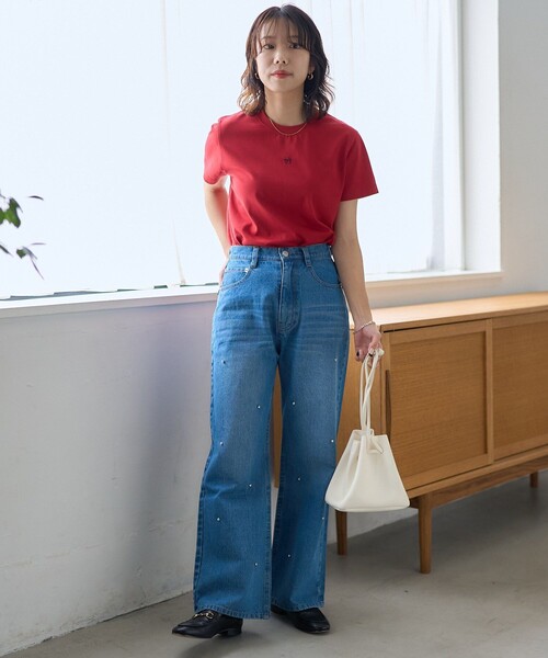 PUBLUX（パブリュクス）の「MARY QUANT × PUBLUX/マリークワント ワンポイント刺繍ロゴTシャツ　限定展開（Tシャツ/カットソー・レディース・ブラック/レッド/イエロー/オフホワイト/チャコールグレー・ﾌﾘ-）」の21枚目の写真