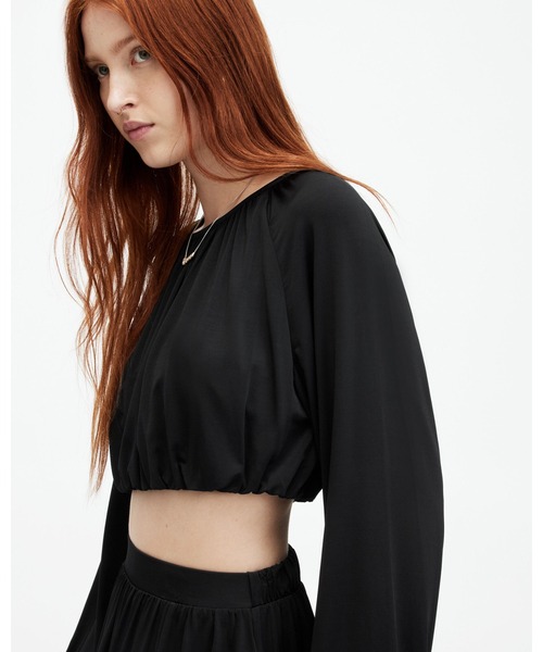 ALLSAINTS（オールセインツ）の「CASANDRA DRAPED CROPPED TOP | CASANDRA ドレープ クロップド トップ（その他トップス・レディース・ブラック・4/6/8/10/2）」の4枚目の写真