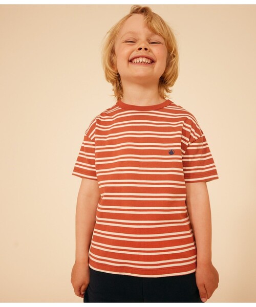 PETIT BATEAU(プチバトー)の「ボーダー半袖Tシャツ(Tシャツ/カットソー・キッズ・ブラウン系その他/グリーン系その他・8YEAR/12YEAR/10YEAR/6YEAR)」の1枚目の写真