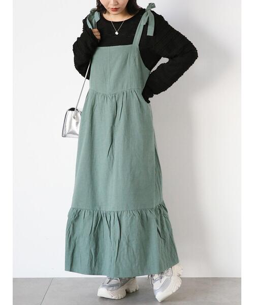 ehka sopo（エヘカソポ）の「肩リボンキャミワンピース（ワンピース・レディース・ブラック/オフホワイト/グリーン・F）」の3枚目の写真