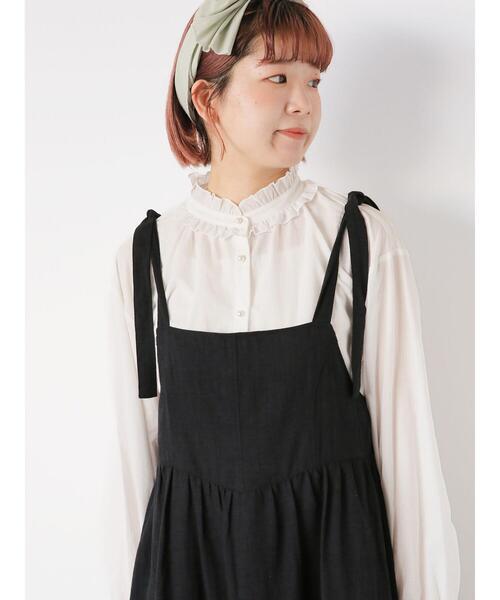 ehka sopo（エヘカソポ）の「肩リボンキャミワンピース（ワンピース・レディース・ブラック/オフホワイト/グリーン・F）」の7枚目の写真