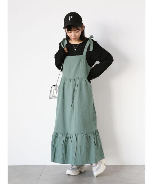 ehka sopo（エヘカソポ）の「肩リボンキャミワンピース（ワンピース・レディース・ブラック/オフホワイト/グリーン・F）」の10枚目の写真