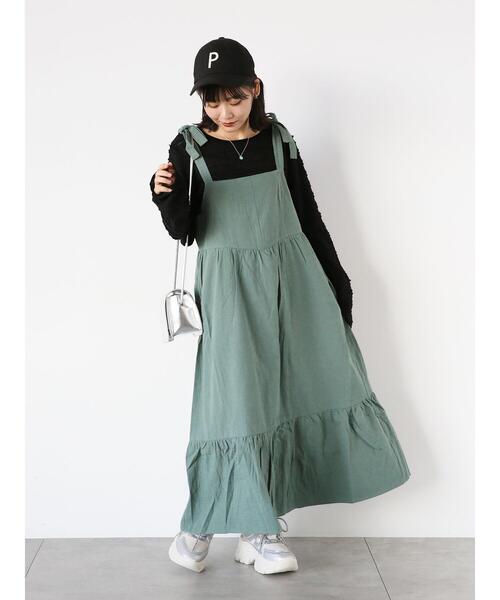 ehka sopo（エヘカソポ）の「肩リボンキャミワンピース（ワンピース・レディース・ブラック/オフホワイト/グリーン・F）」の11枚目の写真