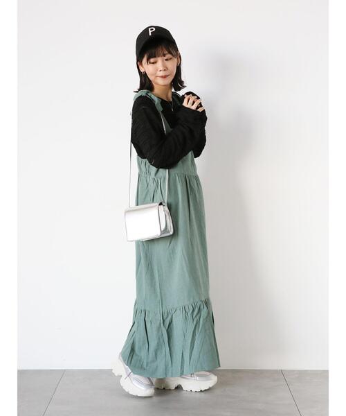 ehka sopo（エヘカソポ）の「肩リボンキャミワンピース（ワンピース・レディース・ブラック/オフホワイト/グリーン・F）」の12枚目の写真