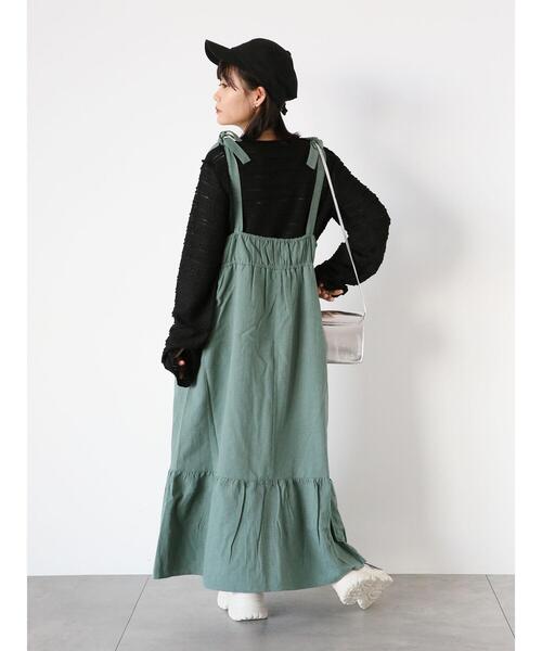 ehka sopo（エヘカソポ）の「肩リボンキャミワンピース（ワンピース・レディース・ブラック/オフホワイト/グリーン・F）」の13枚目の写真