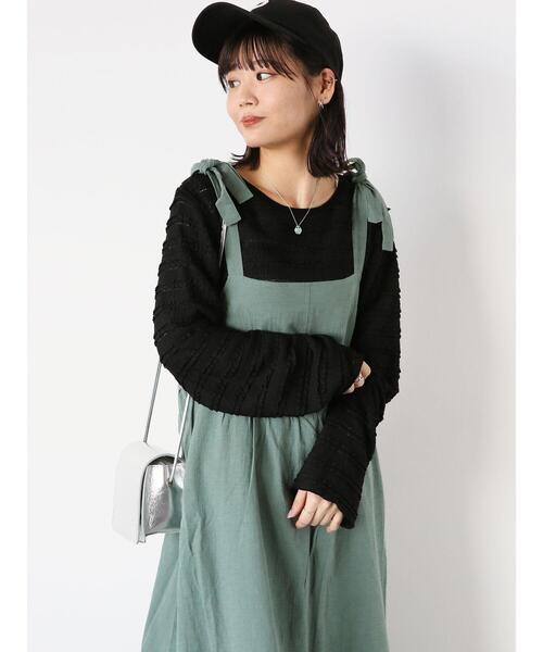 ehka sopo（エヘカソポ）の「肩リボンキャミワンピース（ワンピース・レディース・ブラック/オフホワイト/グリーン・F）」の14枚目の写真