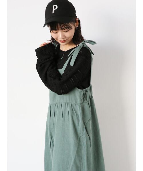 ehka sopo（エヘカソポ）の「肩リボンキャミワンピース（ワンピース・レディース・ブラック/オフホワイト/グリーン・F）」の15枚目の写真