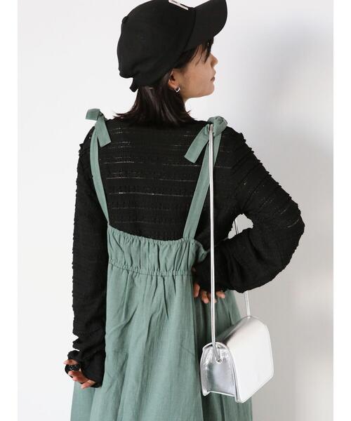 ehka sopo（エヘカソポ）の「肩リボンキャミワンピース（ワンピース・レディース・ブラック/オフホワイト/グリーン・F）」の16枚目の写真
