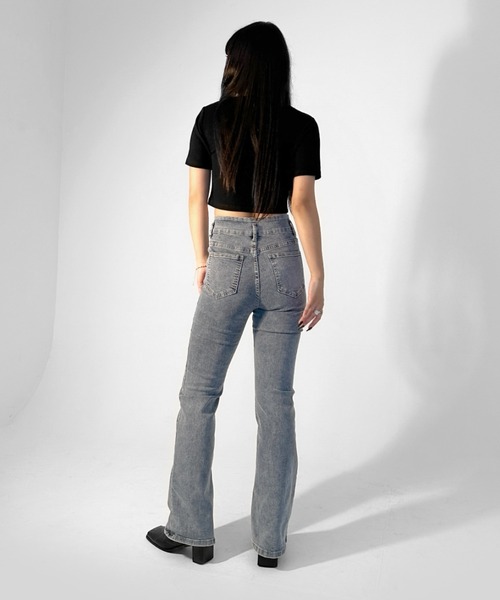 LVEU.(ラブユ.)の「【LVEU.】ストレッチフレアデニムパンツ / ボトムス パンツ デニム ダブルボタン ポケット タイト フレア ブーツカット 色落ち ヴィンテージ ブラック グレー インディゴ ブルー(デニムパンツ・レディース・ブラック/グレー/ブルー・FREE)」の6枚目の写真