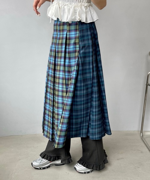 SANSeLF（サンセルフ）の「スイッチング チェックスカート【SANSeLF】sanw24s014（スカート・レディース・ブルー・FREE）」の4枚目の写真