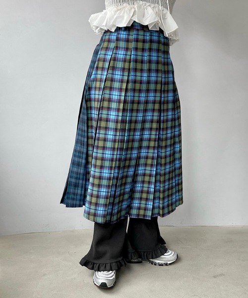 SANSeLF（サンセルフ）の「スイッチング チェックスカート【SANSeLF】sanw24s014（スカート・レディース・ブルー・FREE）」の7枚目の写真