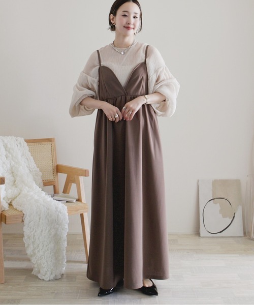 ECRIRE(エクリール)の「【ECRIRE by 陽】ギャザーボリュームキャミワンピース(ワンピース・レディース・ブラック/モカ・L/M)」の14枚目の写真