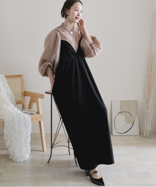 ECRIRE(エクリール)の「【ECRIRE by 陽】ギャザーボリュームキャミワンピース(ワンピース・レディース・ブラック/モカ・L/M)」の6枚目の写真