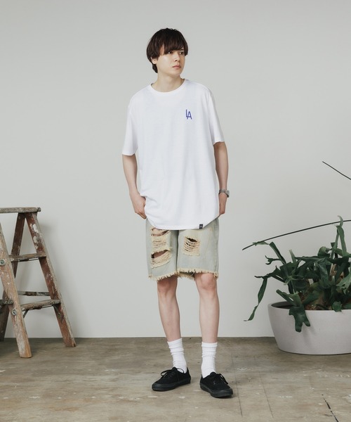 ALL RUNS（オールランズ）の「ダメージペイントデニムハーフパンツ（デニムパンツ・メンズ・ブルー/ブラック・M/L/XL）」の17枚目の写真