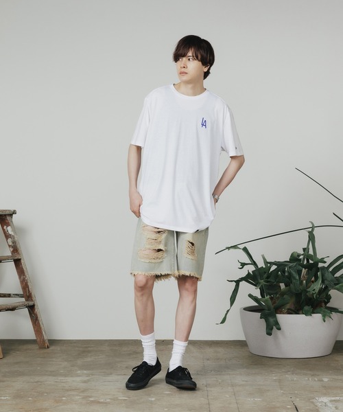 ALL RUNS（オールランズ）の「ダメージペイントデニムハーフパンツ（デニムパンツ・メンズ・ブルー/ブラック・M/L/XL）」の18枚目の写真