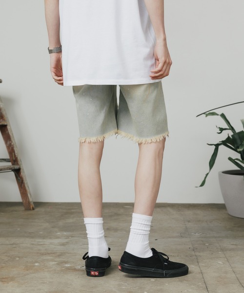 ALL RUNS（オールランズ）の「ダメージペイントデニムハーフパンツ（デニムパンツ・メンズ・ブルー/ブラック・M/L/XL）」の16枚目の写真