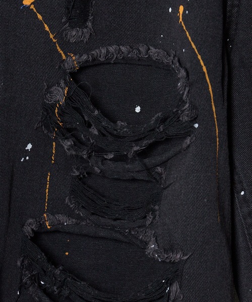 ALL RUNS（オールランズ）の「ダメージペイントデニムハーフパンツ（デニムパンツ・メンズ・ブルー/ブラック・M/L/XL）」の6枚目の写真