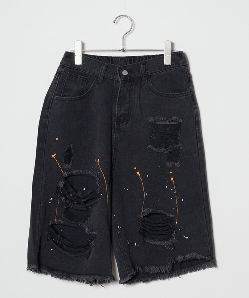 ALL RUNS（オールランズ）の「ダメージペイントデニムハーフパンツ（デニムパンツ・メンズ・ブルー/ブラック・M/L/XL）」の10枚目の写真