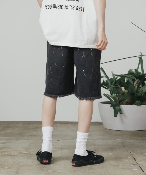 ALL RUNS（オールランズ）の「ダメージペイントデニムハーフパンツ（デニムパンツ・メンズ・ブルー/ブラック・M/L/XL）」の19枚目の写真