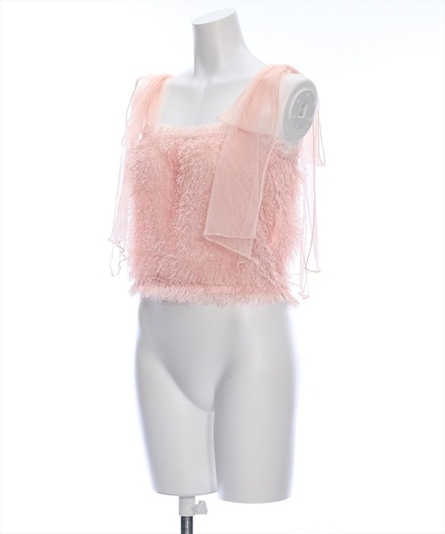 clear（クリア）の「肩チュールリボンフリンジビスチェ（ベスト・レディース・ピンク/グレー/ブラック/ライトベージュ・F）」の11枚目の写真