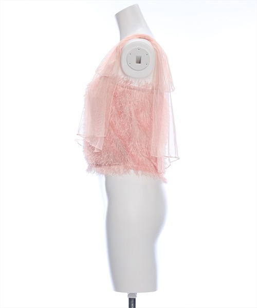 clear（クリア）の「肩チュールリボンフリンジビスチェ（ベスト・レディース・ピンク/グレー/ブラック/ライトベージュ・F）」の10枚目の写真