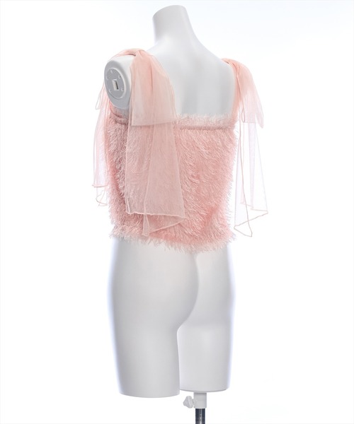 clear（クリア）の「肩チュールリボンフリンジビスチェ（ベスト・レディース・ピンク/グレー/ブラック/ライトベージュ・F）」の9枚目の写真