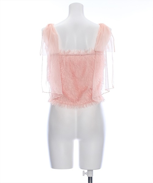 clear（クリア）の「肩チュールリボンフリンジビスチェ（ベスト・レディース・ピンク/グレー/ブラック/ライトベージュ・F）」の8枚目の写真