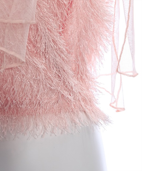 clear（クリア）の「肩チュールリボンフリンジビスチェ（ベスト・レディース・ピンク/グレー/ブラック/ライトベージュ・F）」の5枚目の写真