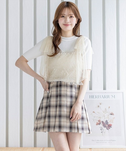 clear（クリア）の「肩チュールリボンフリンジビスチェ（ベスト・レディース・ピンク/グレー/ブラック/ライトベージュ・F）」の12枚目の写真