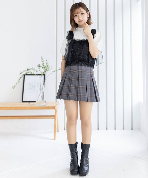 clear（クリア）の「肩チュールリボンフリンジビスチェ（ベスト・レディース・ピンク/グレー/ブラック/ライトベージュ・F）」の15枚目の写真