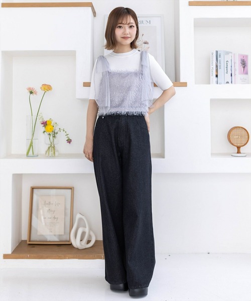 clear（クリア）の「肩チュールリボンフリンジビスチェ（ベスト・レディース・ピンク/グレー/ブラック/ライトベージュ・F）」の19枚目の写真