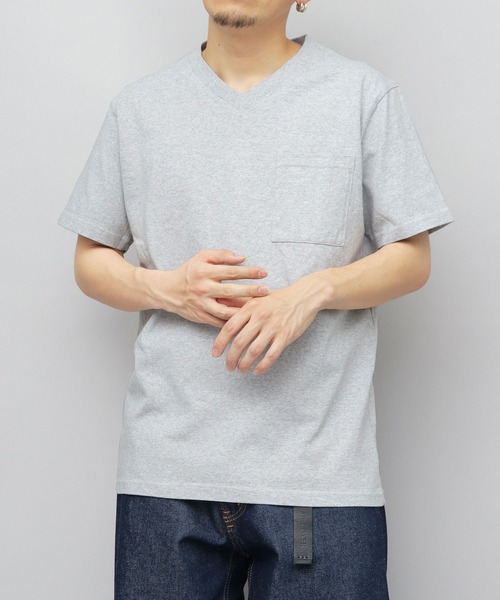 【さりげない個性】D&G パッチ コットン Vネック Tシャツ セール】7.6オンス USAコットン ポケット付き Vネック 半袖 T