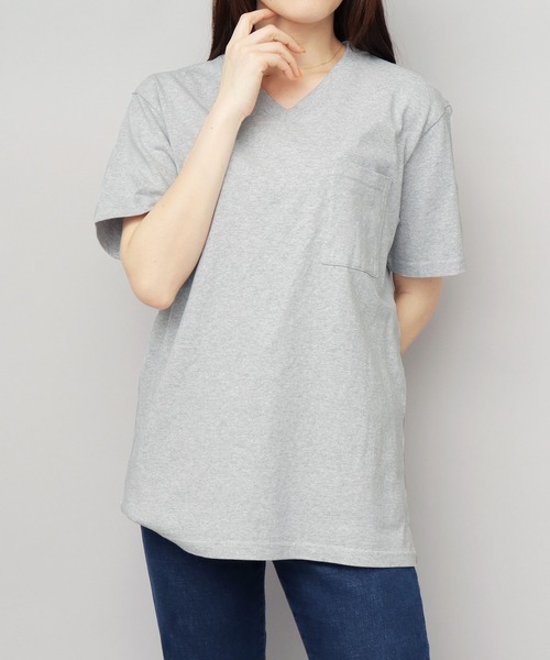 7.6オンス USAコットン ポケット付き Vネック 半袖 Tシャツ