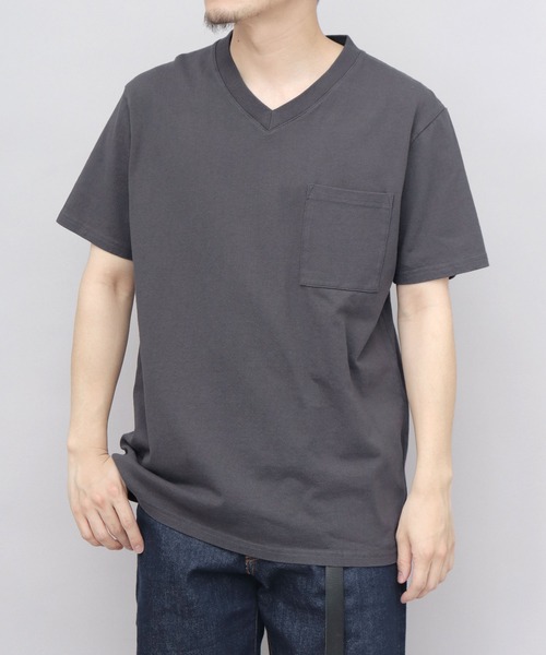 【さりげない個性】D&G パッチ コットン Vネック Tシャツ セール】7.6オンス USAコットン ポケット付き Vネック 半袖 T