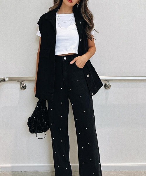 esutoreja(エストレジャ)の「デニムベスト(デニムジャケット・レディース・ブラック/ブルー・FREE)」の8枚目の写真