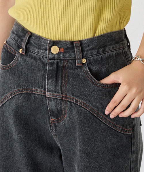 LAVEANGE（ラビアンジェ）の「ステッチ配色切替デニムパンツ（デニムパンツ・レディース・ネイビー/ブラック・M/LL/5L/4L/3L）」の15枚目の写真