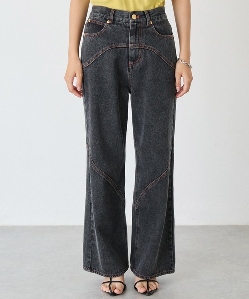 LAVEANGE（ラビアンジェ）の「ステッチ配色切替デニムパンツ（デニムパンツ・レディース・ネイビー/ブラック・M/LL/5L/4L/3L）」の16枚目の写真