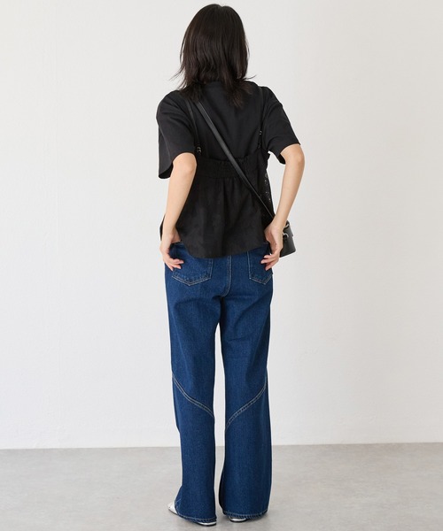 LAVEANGE（ラビアンジェ）の「ステッチ配色切替デニムパンツ（デニムパンツ・レディース・ネイビー/ブラック・M/LL/5L/4L/3L）」の13枚目の写真