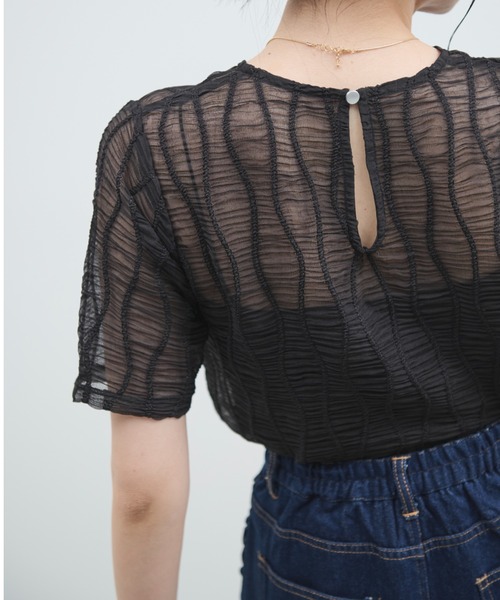 paravion（パラビオン）の「シアーウェーブコンパクトトップス（Tシャツ/カットソー・レディース・ブラック/グレー・FREE）」の10枚目の写真