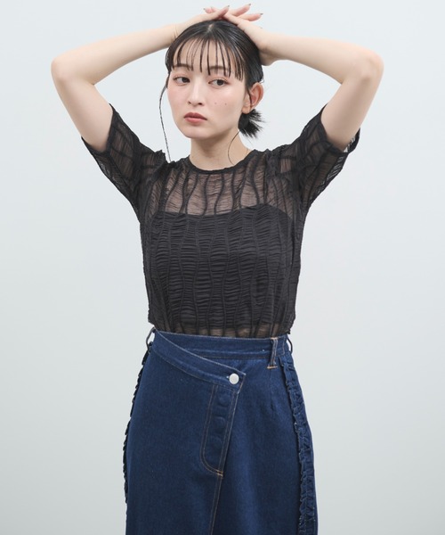 paravion（パラビオン）の「シアーウェーブコンパクトトップス（Tシャツ/カットソー・レディース・ブラック/グレー・FREE）」の7枚目の写真