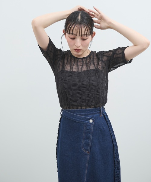 paravion（パラビオン）の「シアーウェーブコンパクトトップス（Tシャツ/カットソー・レディース・ブラック/グレー・FREE）」の8枚目の写真