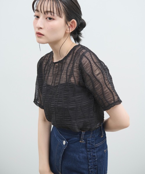 paravion（パラビオン）の「シアーウェーブコンパクトトップス（Tシャツ/カットソー・レディース・ブラック/グレー・FREE）」の9枚目の写真