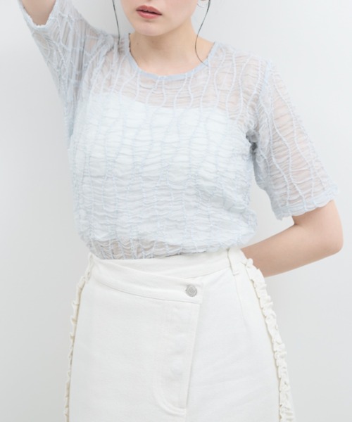 paravion（パラビオン）の「シアーウェーブコンパクトトップス（Tシャツ/カットソー・レディース・ブラック/グレー・FREE）」の21枚目の写真