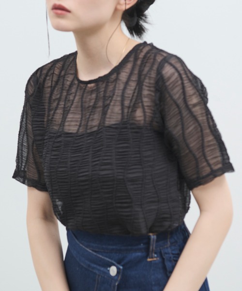 paravion（パラビオン）の「シアーウェーブコンパクトトップス（Tシャツ/カットソー・レディース・ブラック/グレー・FREE）」の22枚目の写真