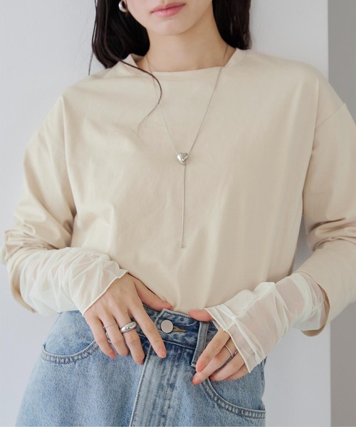 titivate（ティティベイト）の「シアードッキングロングスリーブTシャツ（Tシャツ/カットソー・レディース・ベージュ/オフホワイト/ブラック・FREE）」の10枚目の写真