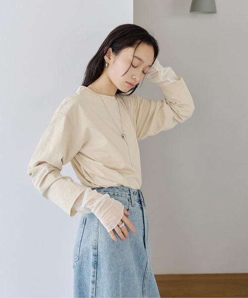 titivate（ティティベイト）の「シアードッキングロングスリーブTシャツ（Tシャツ/カットソー・レディース・ベージュ/オフホワイト/ブラック・FREE）」の12枚目の写真