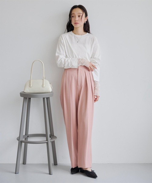 titivate（ティティベイト）の「シアードッキングロングスリーブTシャツ（Tシャツ/カットソー・レディース・ベージュ/オフホワイト/ブラック・FREE）」の6枚目の写真