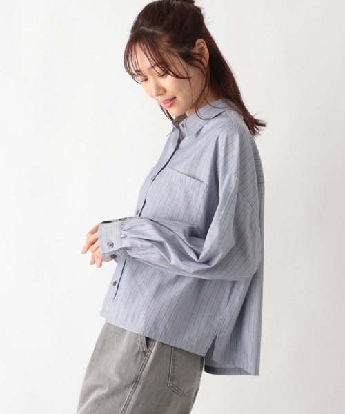 GLOBAL WORK(グローバルワーク)の「365日マイスタイルクロップドシャツ/115542(シャツ/ブラウス・レディース・ミント/ネイビー系8/ネイビー系9/ブルー系その他3/ブルー系7/スモークピンク・FREE)」の5枚目の写真
