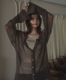 design sleeve sheer knit cardigan / デザインスリーブシアーニットカーディガン